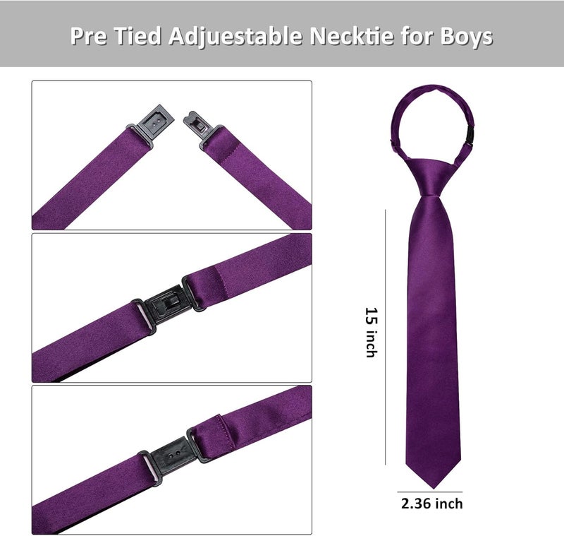 Barry.Wang Store Boys Ties Pre-Tied Satin Solid Color Kids Tie Pocket Square Set Adjustable Formal Necktie Graduation School - Image 3